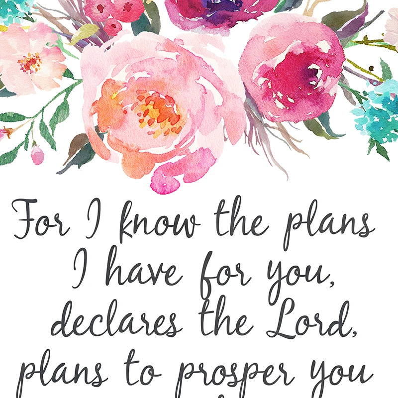 Bible Verse Jeremiah 29:11 Scripture Christian Wall Art Posters Prints Watercolor Flowers Canvas Painting Pictures Home Decor