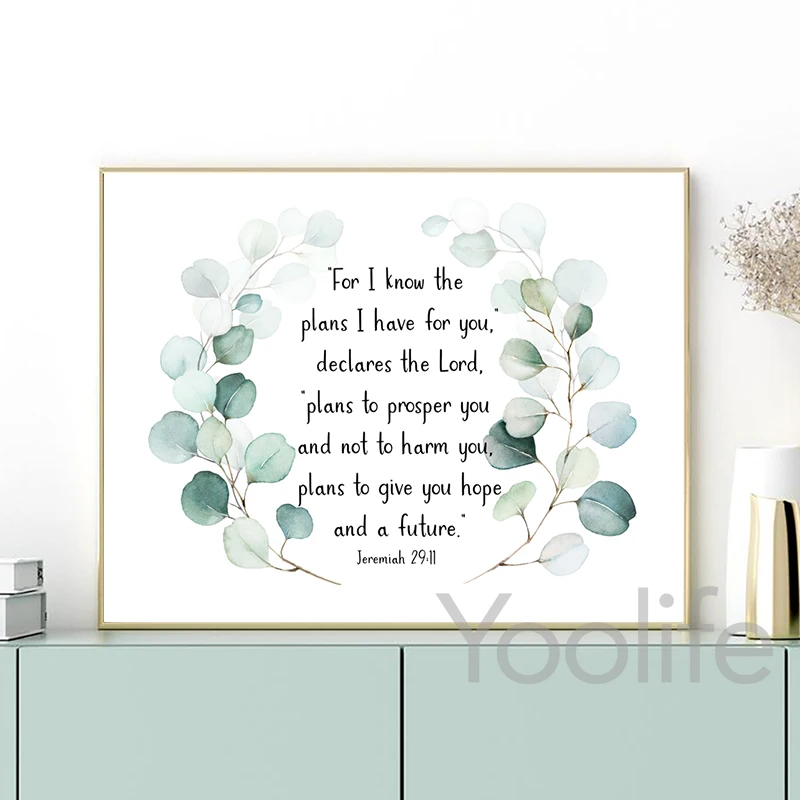 Bible Verse Jeremiah 29:11 Scripture Christian Wall Art Posters Prints Watercolor Flowers Canvas Painting Pictures Home Decor