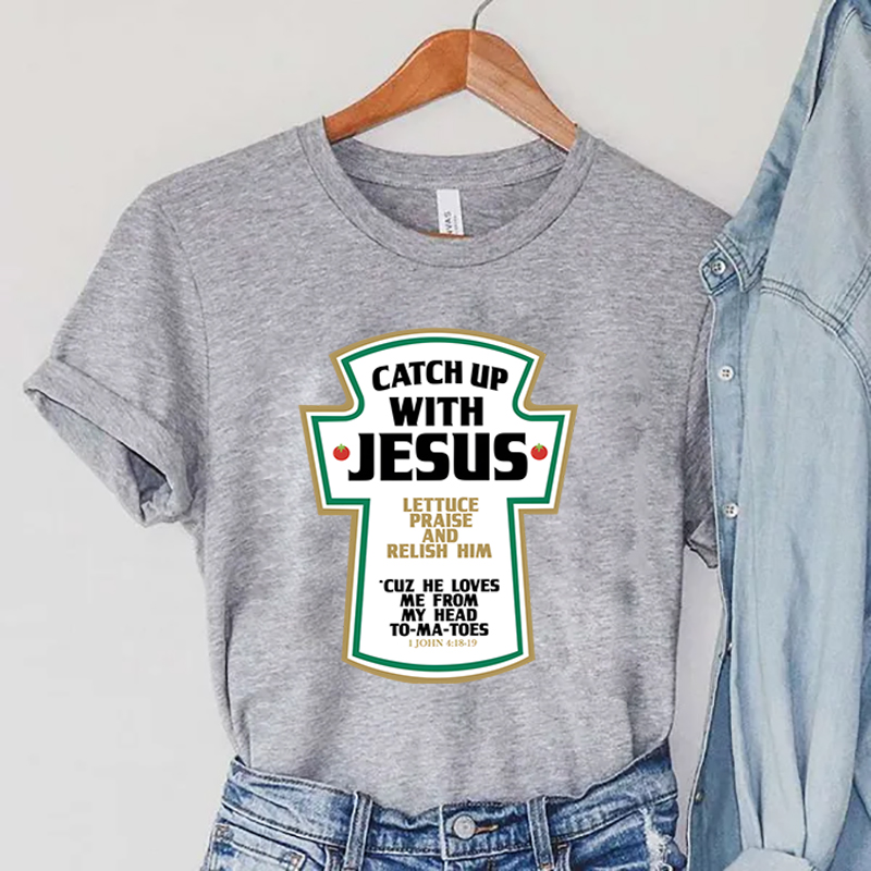 Catch Up with Jesus Women T-Shirts Vintage Bible Verses Female Tops Harajuku Christian Parody Short Sleeve Women's Clothing