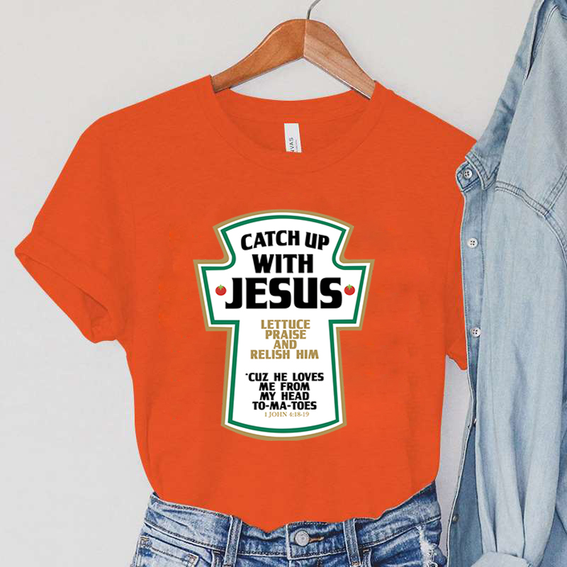 Catch Up with Jesus Women T-Shirts Vintage Bible Verses Female Tops Harajuku Christian Parody Short Sleeve Women's Clothing