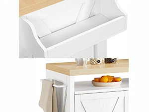 53 Inch Large Kitchen Island with Power Outlet & Wine Storage,  Thick Table Top Drawer Glass Holder Spice Rack, White & Oak