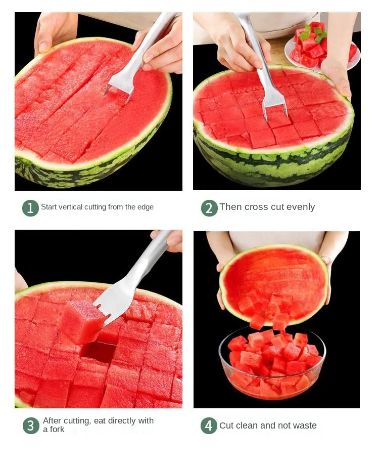 Stainless Steel Watermelon Cutter, Fancy Cutting Slicer, Kitchen Multifunctional Fruit Fork, MangoTool,Home Gadgets