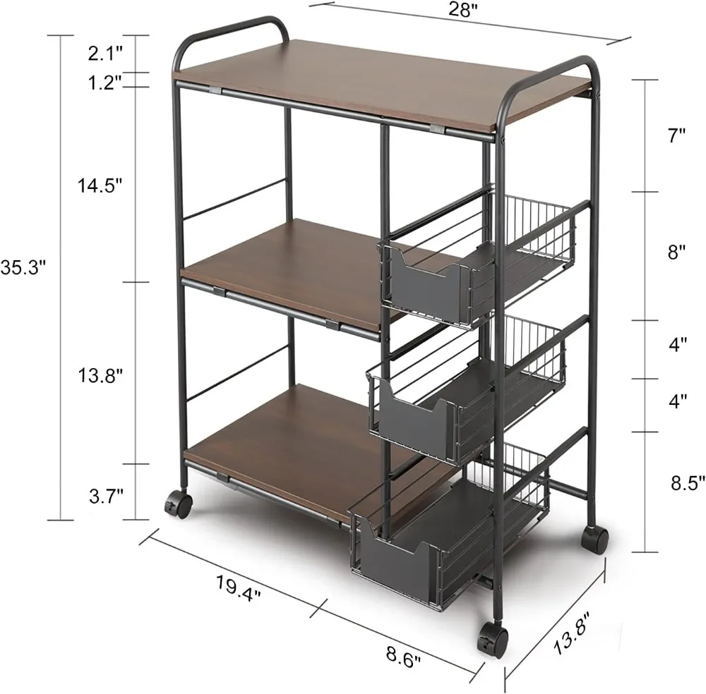 4-Tier Kitchen Standing Bakers Rack, Microwave Oven Stand Rack, Kitchen Cart with Storage Basket