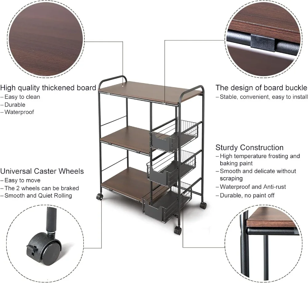 4-Tier Kitchen Standing Bakers Rack, Microwave Oven Stand Rack, Kitchen Cart with Storage Basket