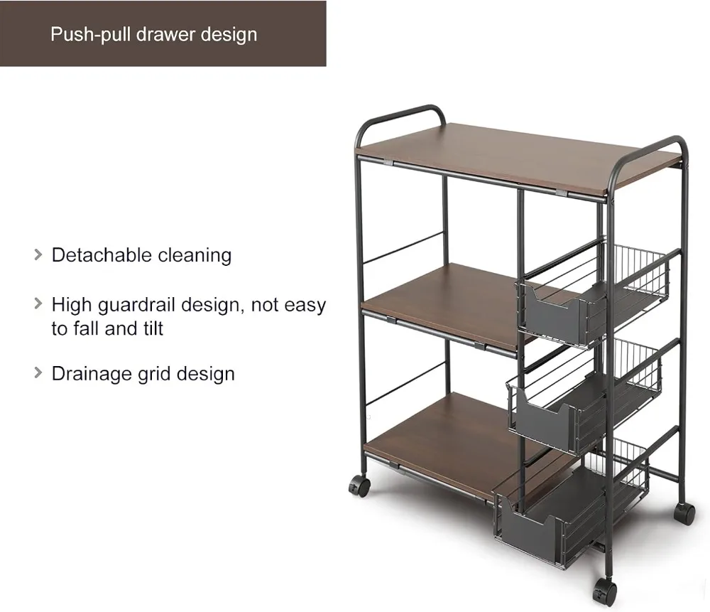 4-Tier Kitchen Standing Bakers Rack, Microwave Oven Stand Rack, Kitchen Cart with Storage Basket