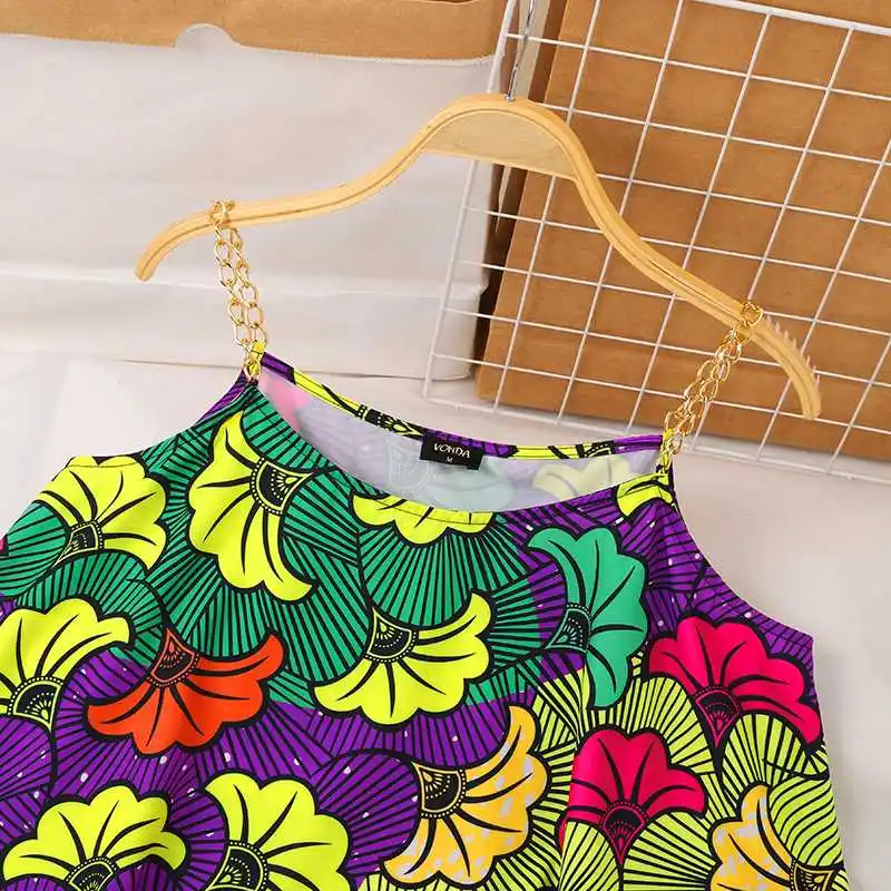 Plus Size 5XL VONDA Floral Printed Tanks Sexy Straps Sleeveless Tops Women Summer Camis Bohemian Tees Casual Loose Beach Shirts