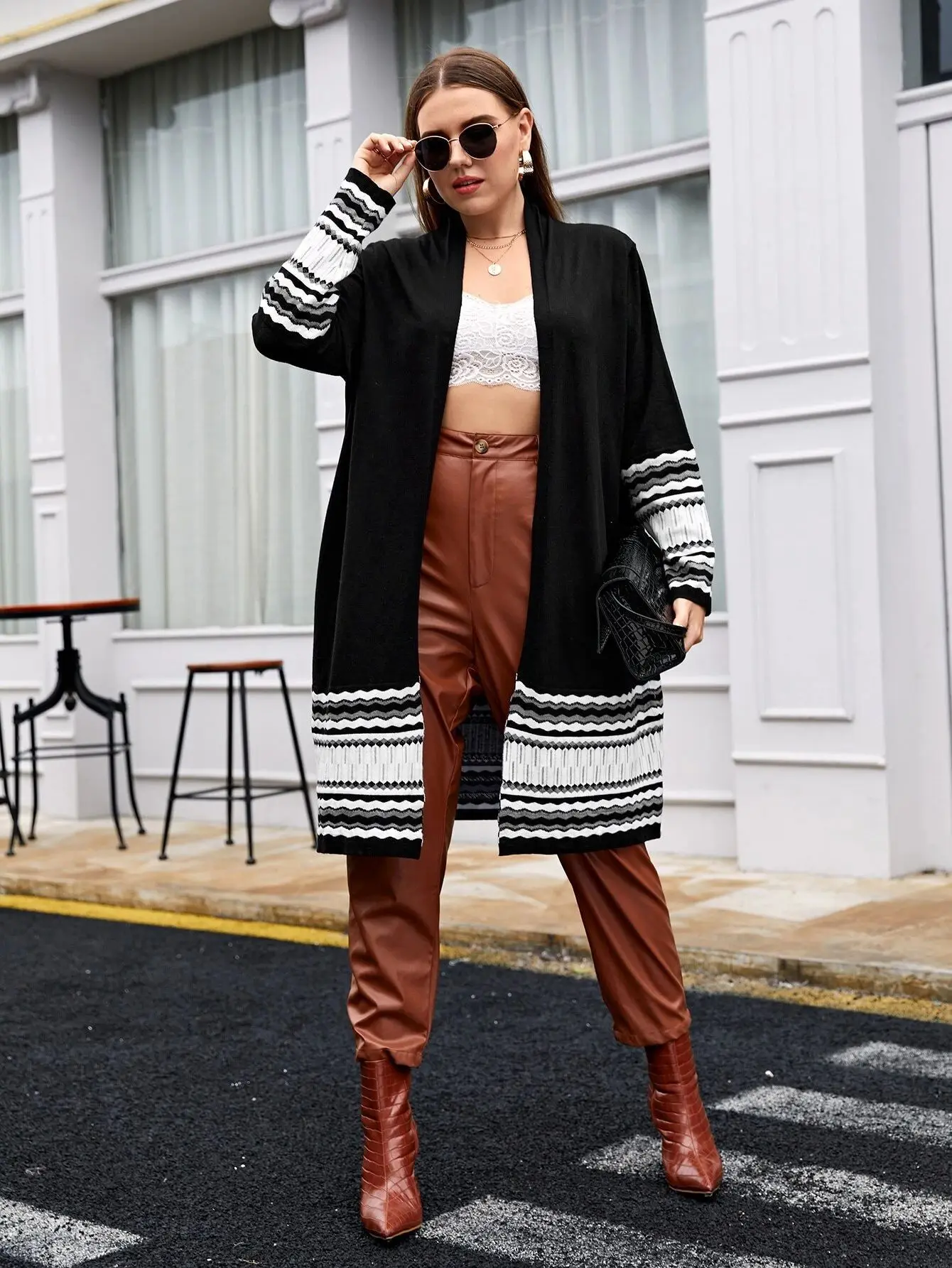 Plus Size Knitted Cardigan Lazy Style Stripes Casual Loose Fashion Sweater Autumn Winter New High Street Long Women Tops