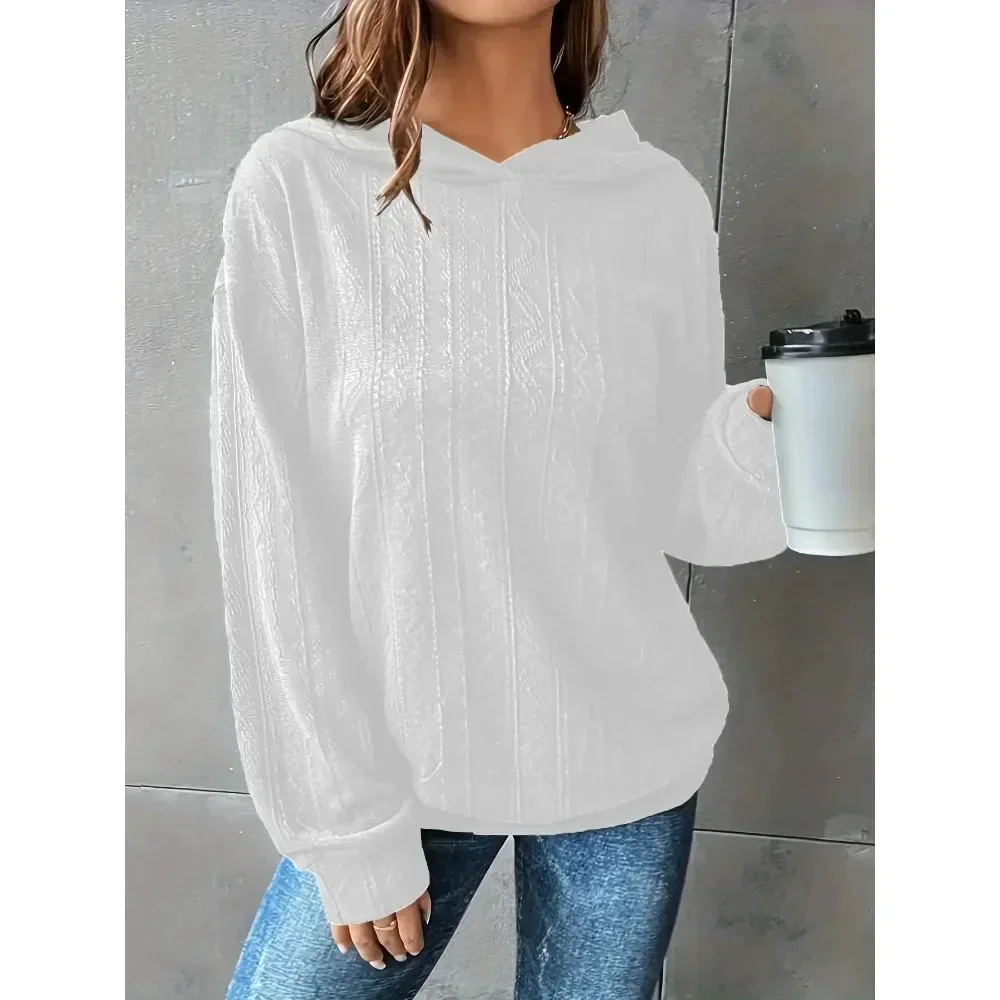 Plus Size 1XL-5XL Fashion Autumn Women's Casual Sweatshirt Solid Textured Long Sleeve Solid Color Hoodie