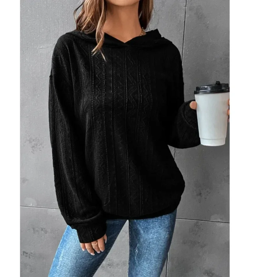 Plus Size 1XL-5XL Fashion Autumn Women's Casual Sweatshirt Solid Textured Long Sleeve Solid Color Hoodie