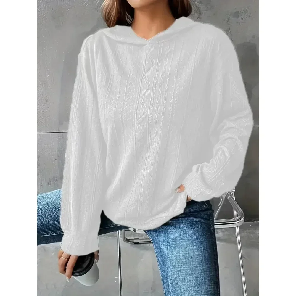 Plus Size 1XL-5XL Fashion Autumn Women's Casual Sweatshirt Solid Textured Long Sleeve Solid Color Hoodie