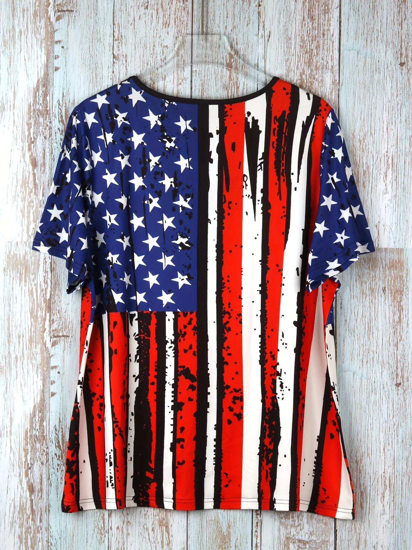 Plus Size Independence Day Flag Print T-shirt Casual Criss Cross Front Short Sleeve Top For Spring & Summer Women's Clothing