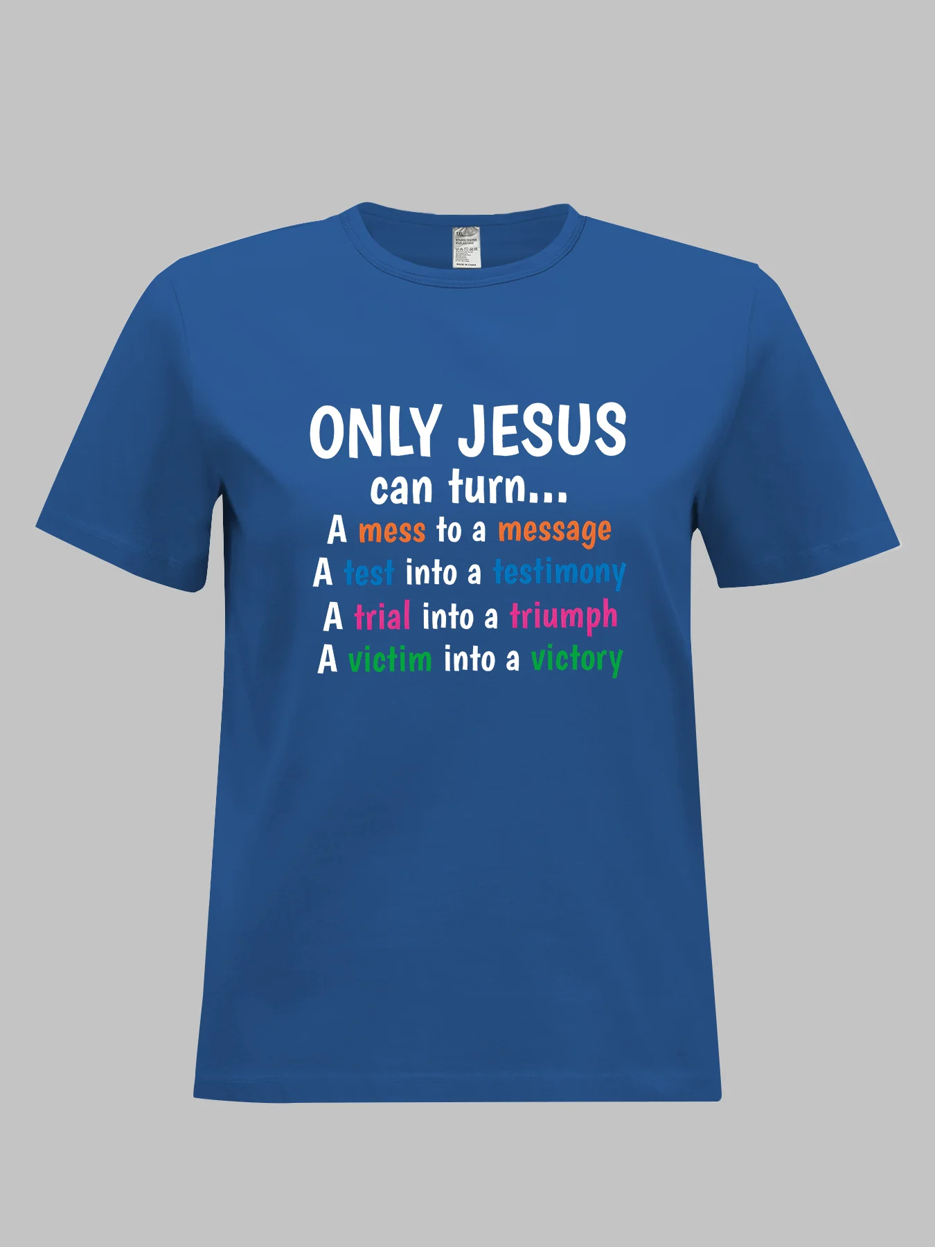 Plus Size Women Clothing Casual Summer Round Neck Short Sleeves Printed ONLY JESUS Alphabetic Writing Plus Size T-shirt Tops