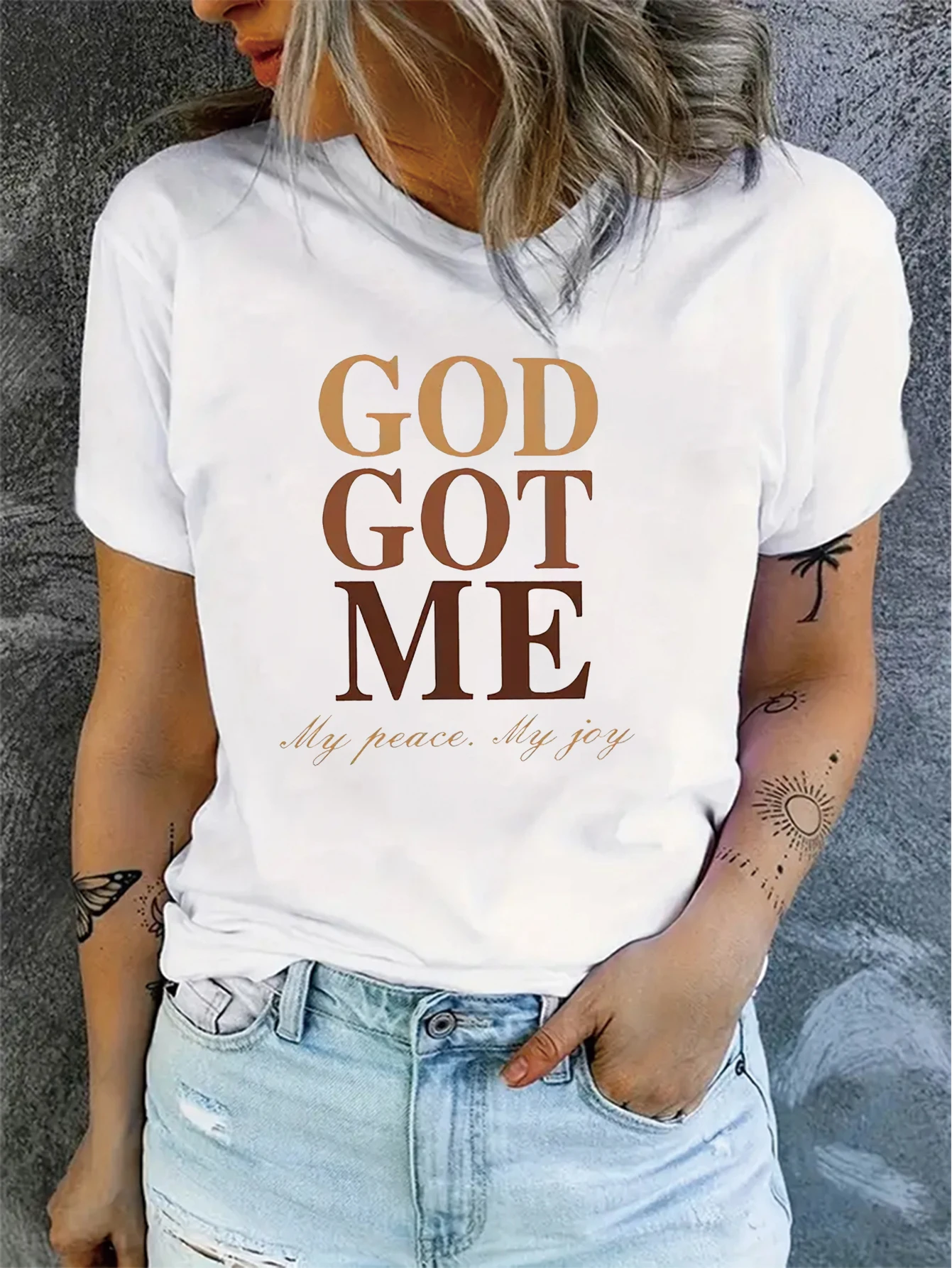 God Got Me Moy Feace Women's T-shirt Short Sleeve Women Plus Size Women's T shirt Tee Tops Fashion Clothing Tops For Women