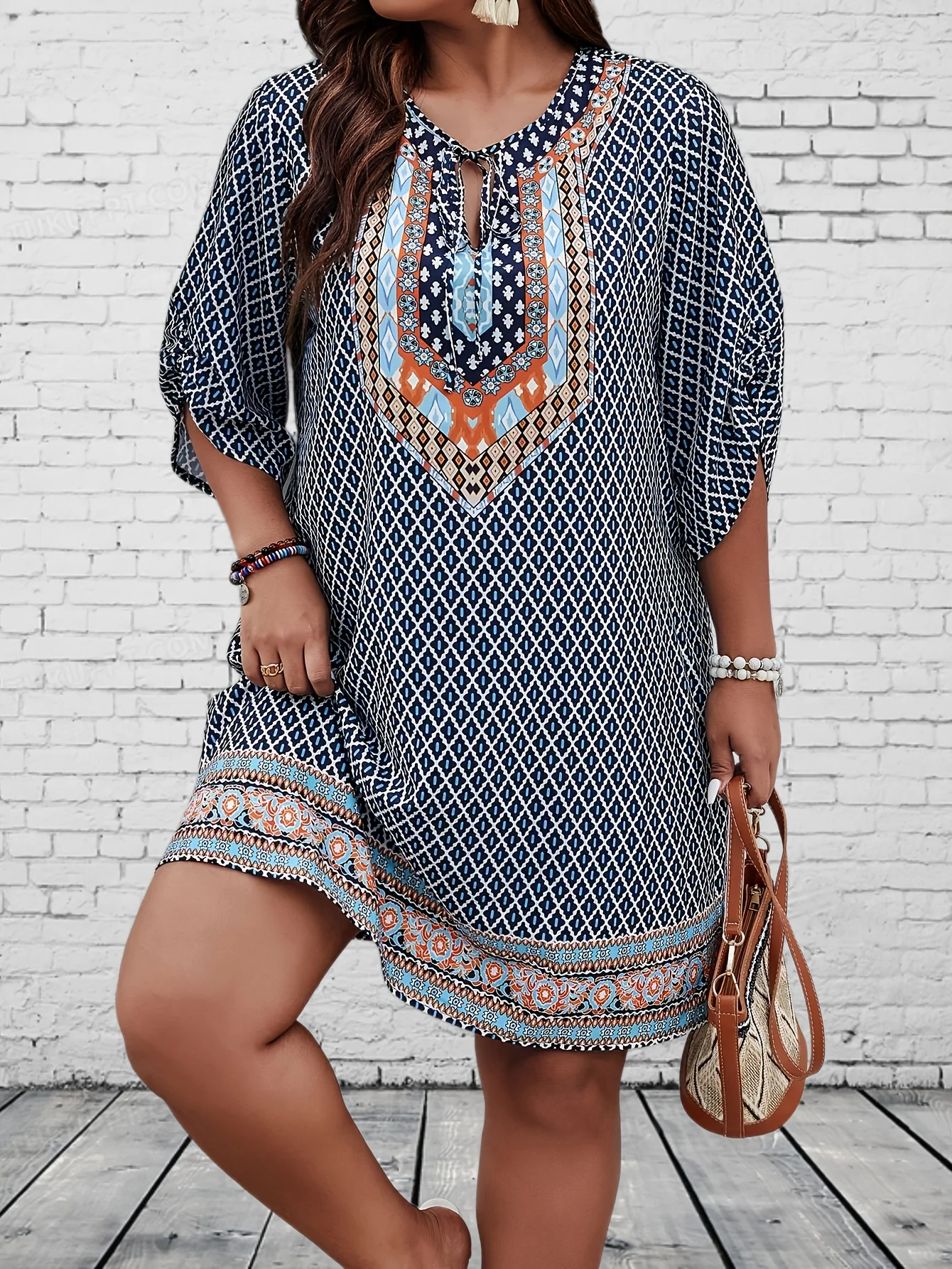 Plus size women's loose print personalized new style Plus Women's Printed Casual Short Sleeved Dress