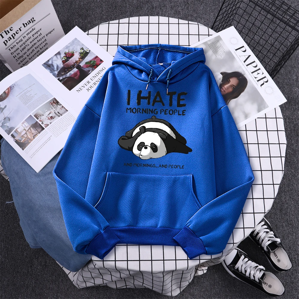 Lazy Panda I Hate Morning People Prints Hoody Woman Casual Hoodies Plus Size Sweatshirt Harajuku Girl Autumn Warm Sudaderas Tops