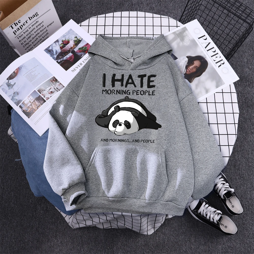 Lazy Panda I Hate Morning People Prints Hoody Woman Casual Hoodies Plus Size Sweatshirt Harajuku Girl Autumn Warm Sudaderas Tops