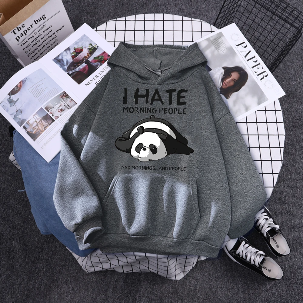 Lazy Panda I Hate Morning People Prints Hoody Woman Casual Hoodies Plus Size Sweatshirt Harajuku Girl Autumn Warm Sudaderas Tops