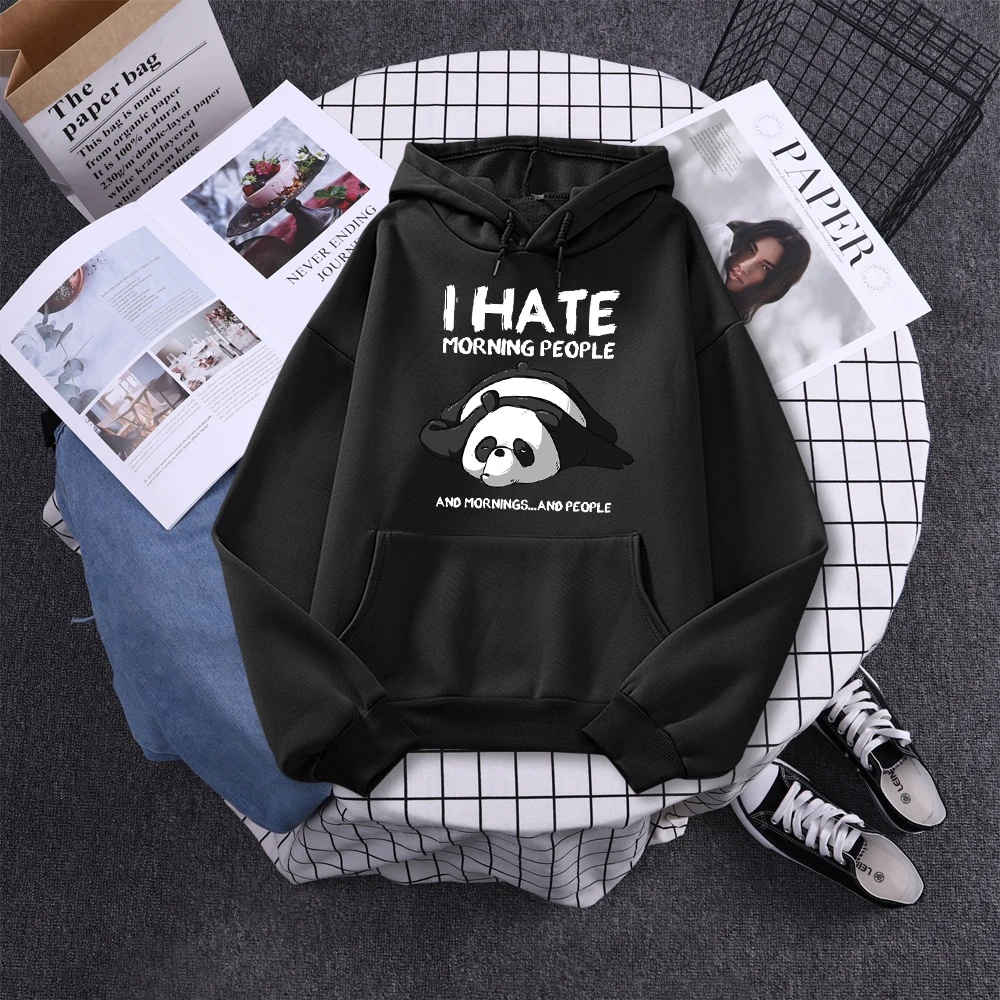 Lazy Panda I Hate Morning People Prints Hoody Woman Casual Hoodies Plus Size Sweatshirt Harajuku Girl Autumn Warm Sudaderas Tops