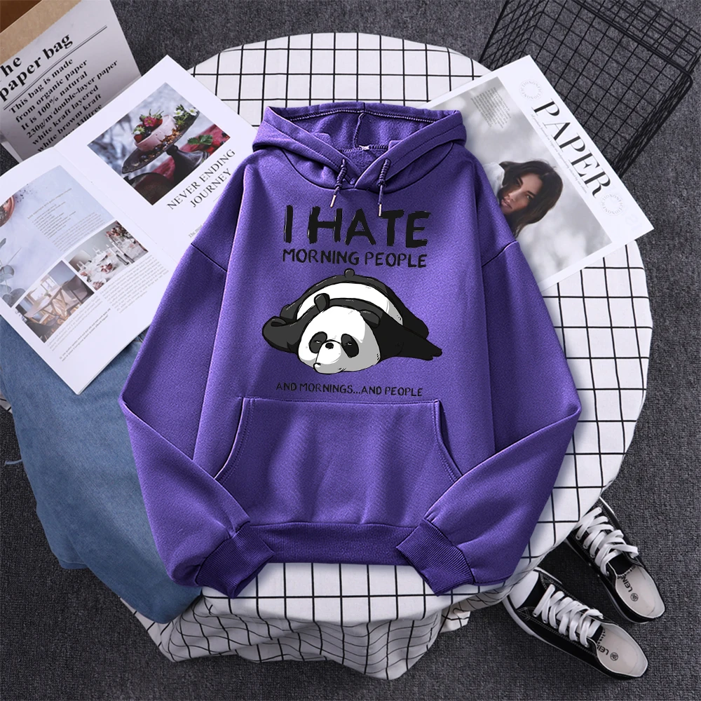 Lazy Panda I Hate Morning People Prints Hoody Woman Casual Hoodies Plus Size Sweatshirt Harajuku Girl Autumn Warm Sudaderas Tops