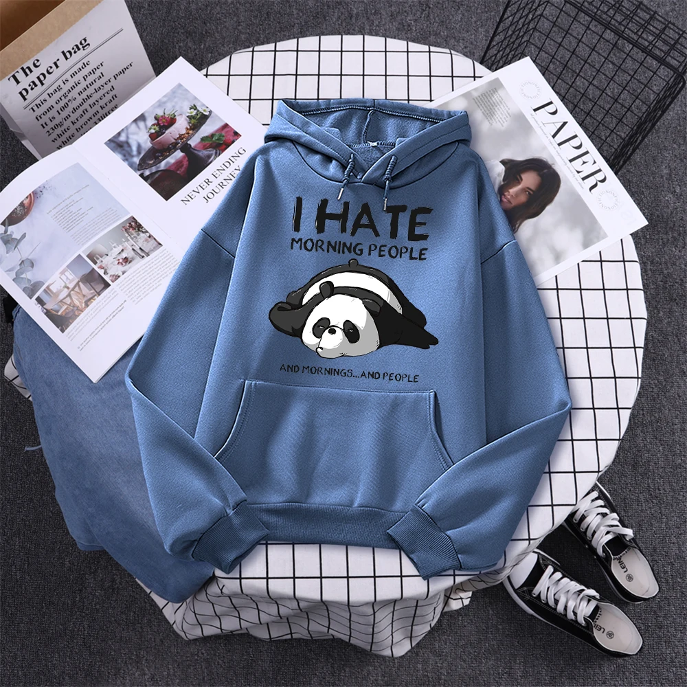 Lazy Panda I Hate Morning People Prints Hoody Woman Casual Hoodies Plus Size Sweatshirt Harajuku Girl Autumn Warm Sudaderas Tops