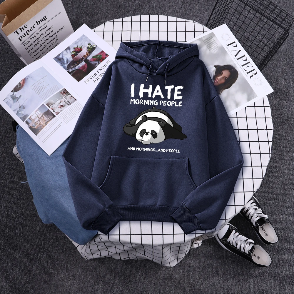 Lazy Panda I Hate Morning People Prints Hoody Woman Casual Hoodies Plus Size Sweatshirt Harajuku Girl Autumn Warm Sudaderas Tops