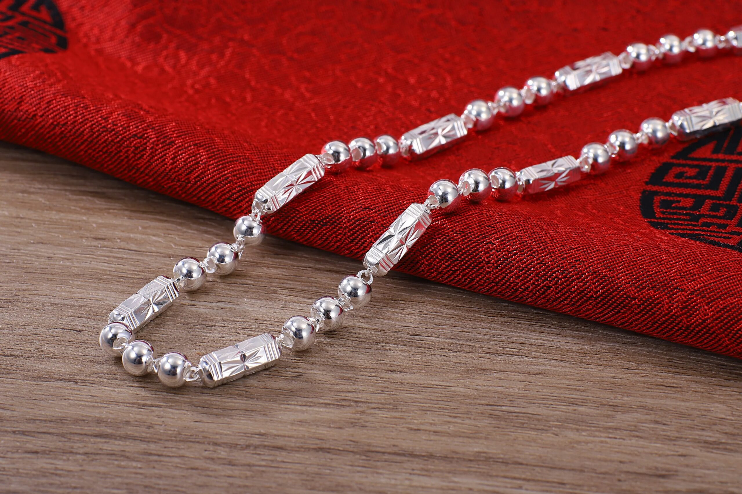 Real 999 Pure Fine Silver Necklace Women Men 4mm/5mm/6mm/7mm/8mm Hexagonal Beaded Link Chain Many Size Can Choose