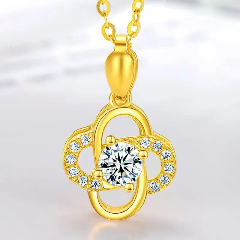 24k real gold diamond heart necklace fashion new pendant AU999 gold jewelry pure gold necklace metal stamp