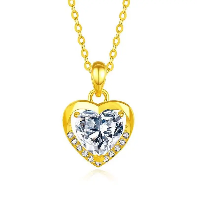 24k real gold diamond heart necklace fashion new pendant AU999 gold jewelry pure gold necklace metal stamp