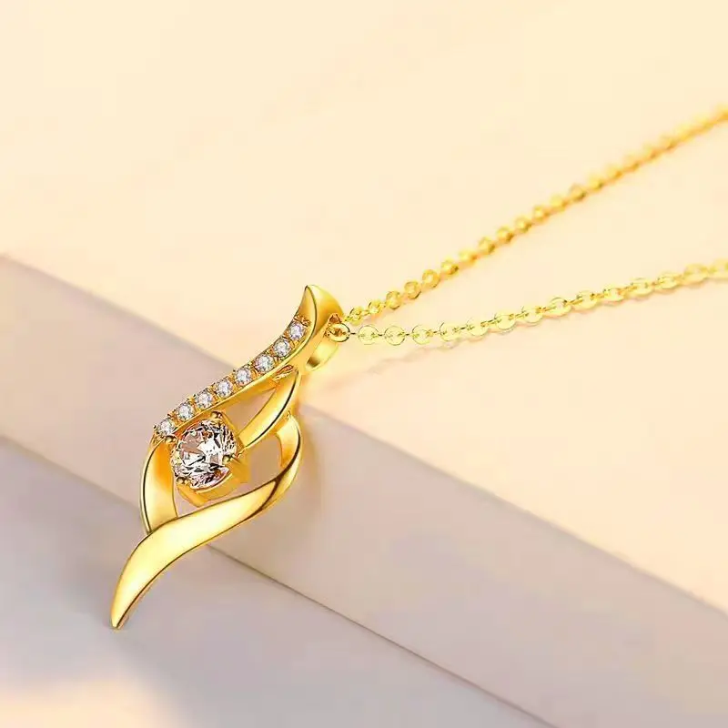 24k real gold diamond heart necklace fashion new pendant AU999 gold jewelry pure gold necklace metal stamp