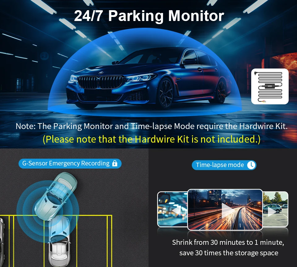 2K Mini Dash Camera For Car DVR KAWA MINI 3 Hidden Dash Cam Video Recorder Emergency Voice Control Night Vision WiFi APP Monitor