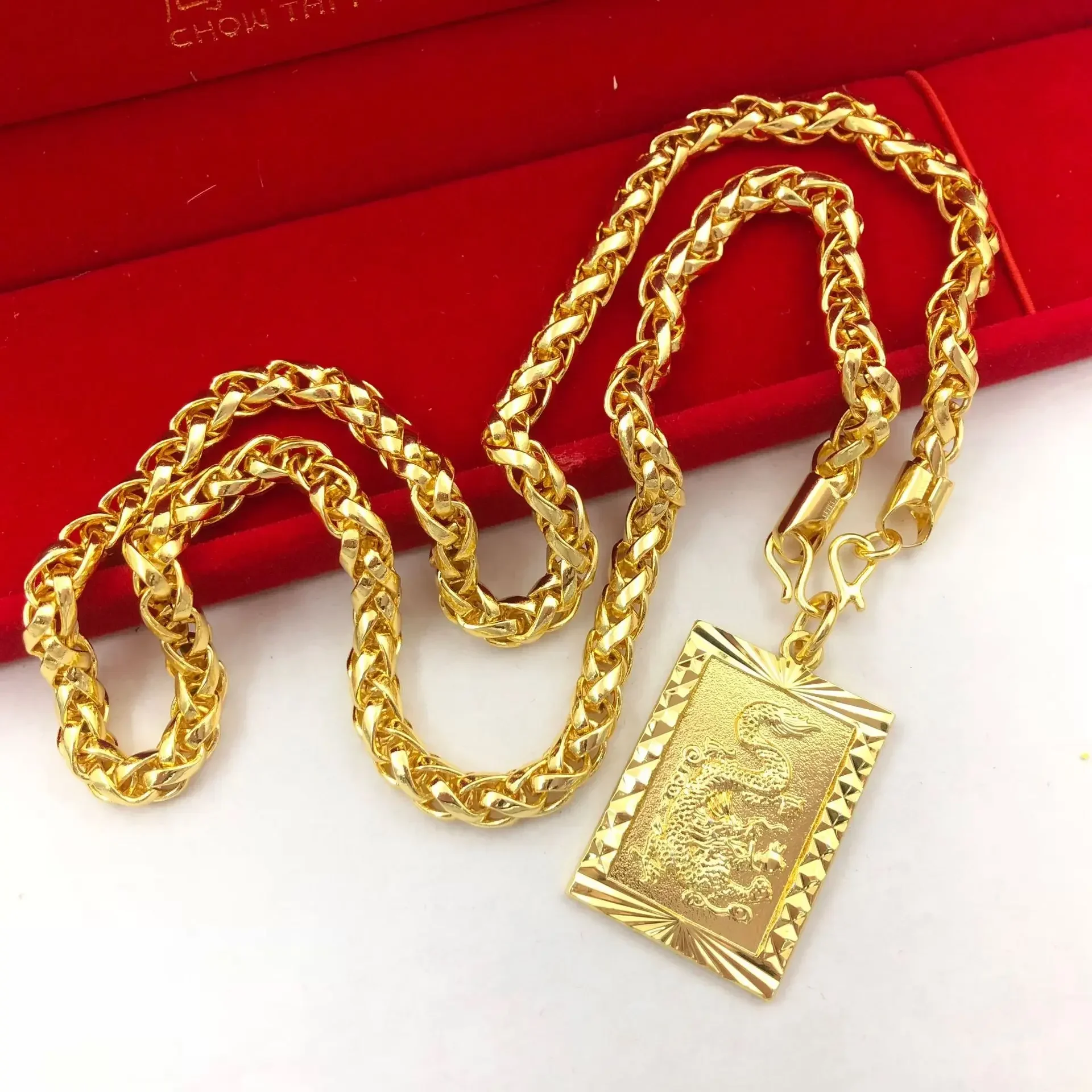 9999 24K real gold men's jewelry necklace with hollowed out Guanyin Golden Dragon brand