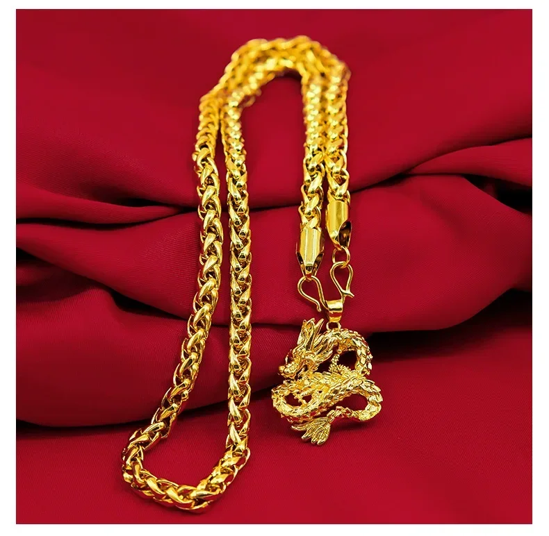 9999 24K real gold men's jewelry necklace with hollowed out Guanyin Golden Dragon brand