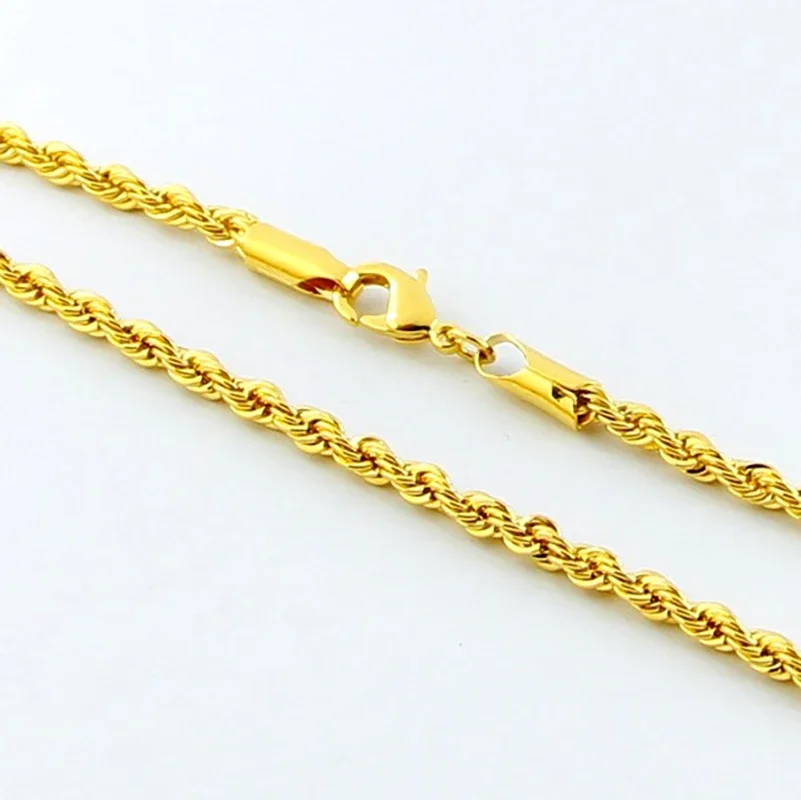 wholesale 18K Gold Necklace 3MM Twisted Rope Twist Electroplating Gold Necklace for Men Women Wedding Jewelry Gifts