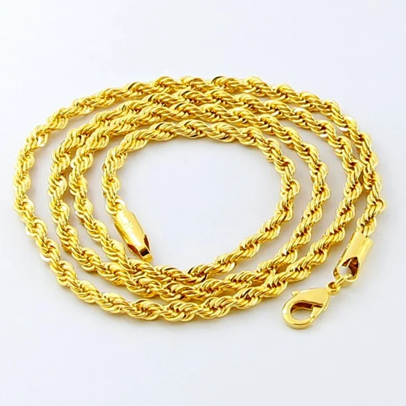 wholesale 18K Gold Necklace 3MM Twisted Rope Twist Electroplating Gold Necklace for Men Women Wedding Jewelry Gifts