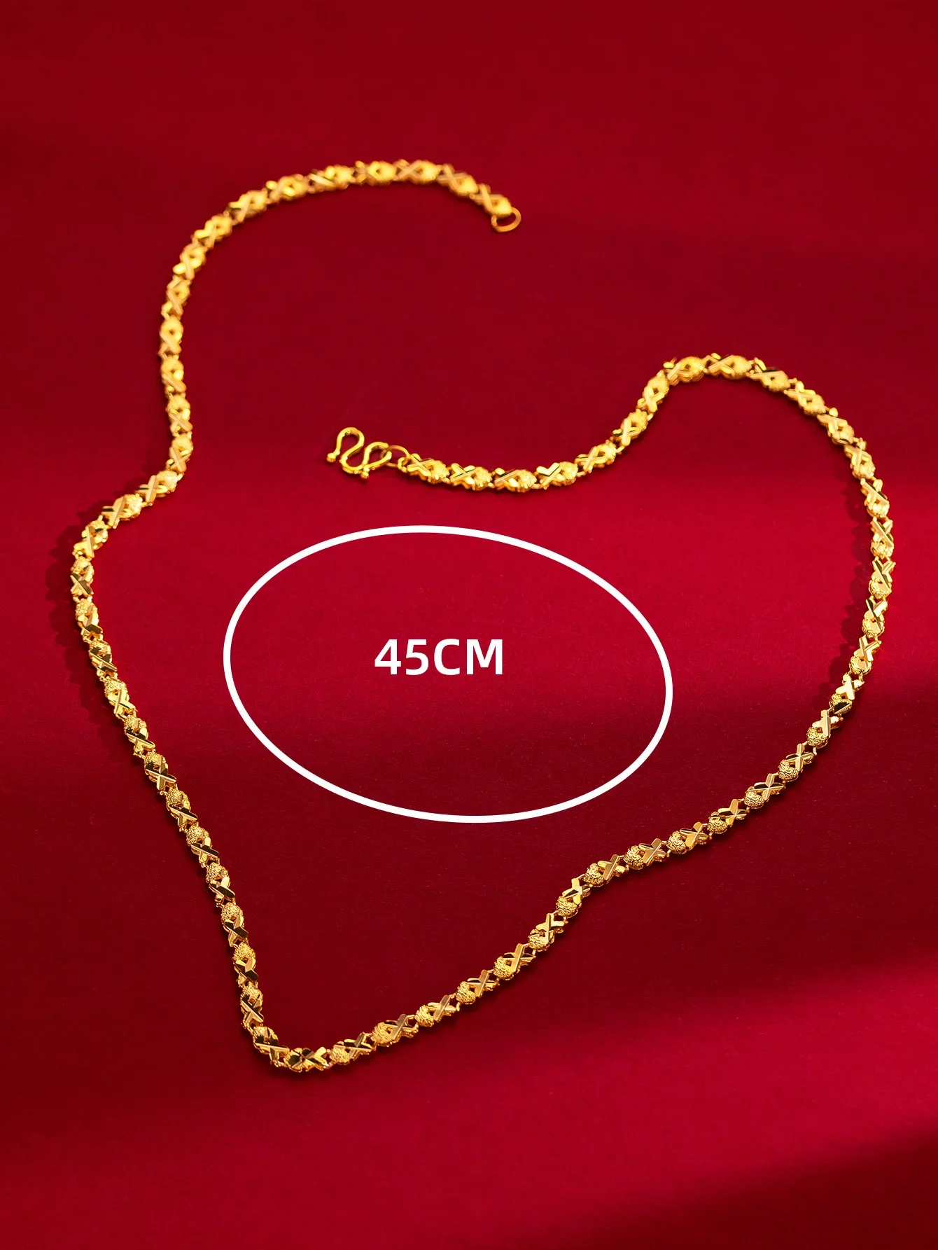 999 24K real gold vintage women's clover heart inverted sweater necklace