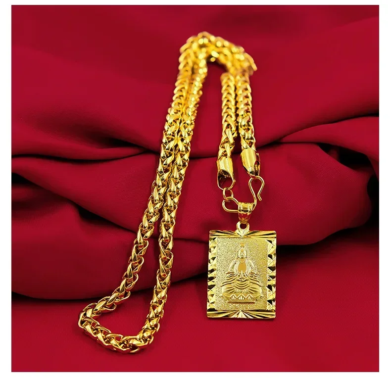 9999 24K real gold men's jewelry necklace with hollowed out Guanyin Golden Dragon brand