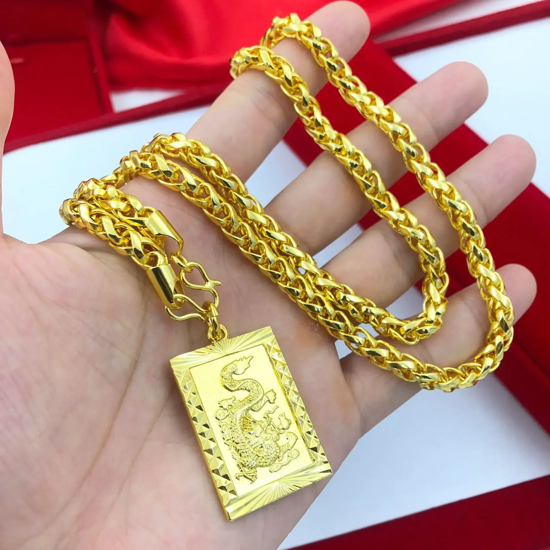 9999 24K real gold men's jewelry necklace with hollowed out Guanyin Golden Dragon brand