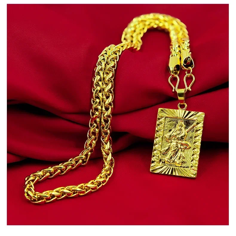 9999 24K real gold men's jewelry necklace with hollowed out Guanyin Golden Dragon brand