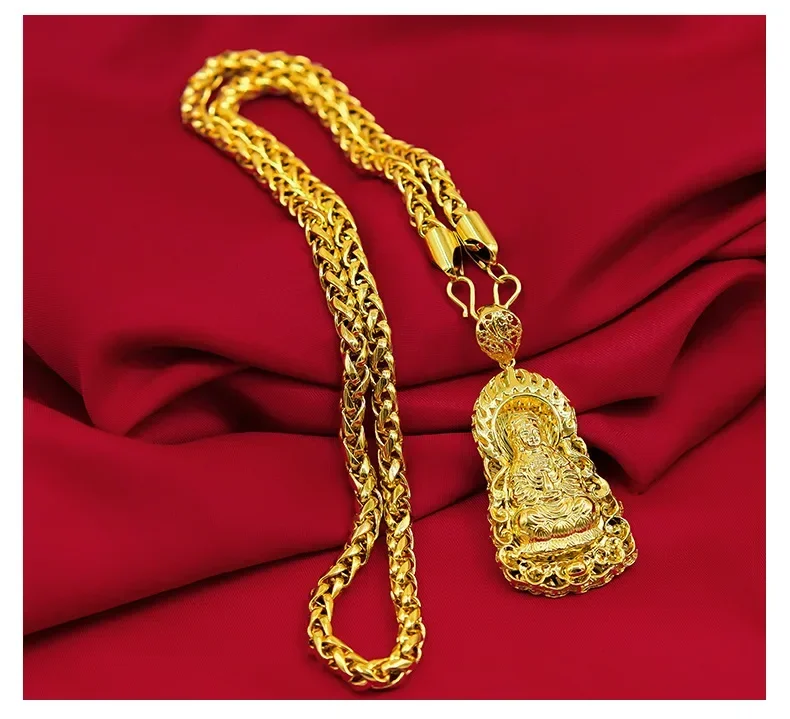 9999 24K real gold men's jewelry necklace with hollowed out Guanyin Golden Dragon brand