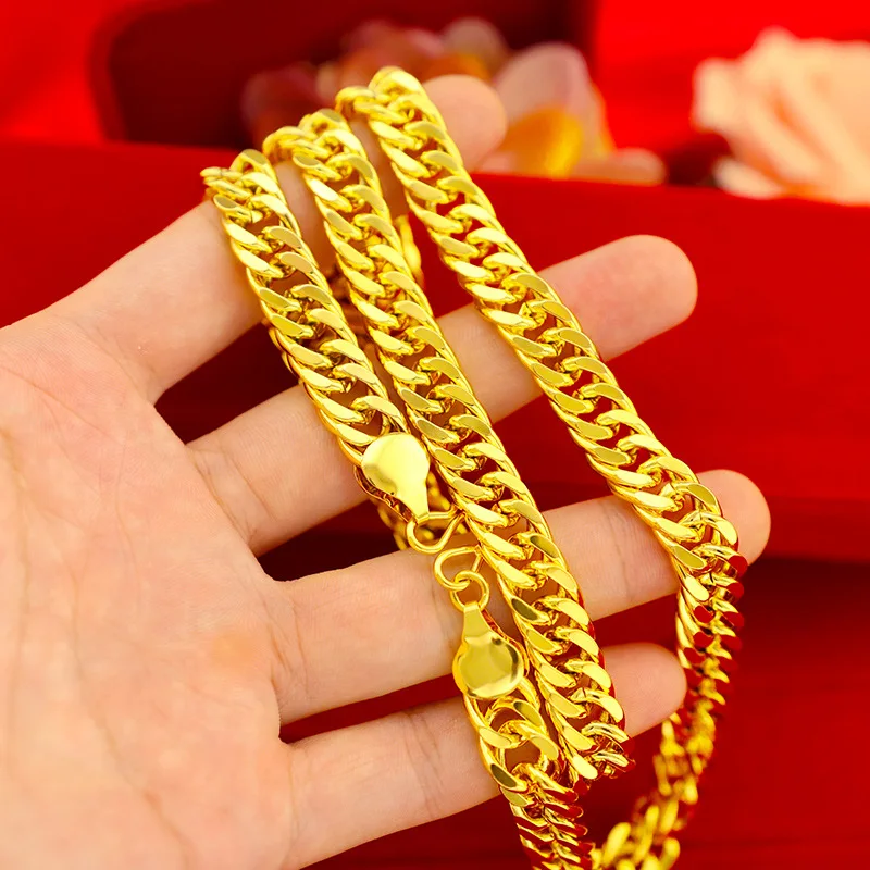 Gold 9999 Same Style Men's Flat Chain  Gold 10mm Boss Necklace for Men the Gold Store, Men's Style Fine Jewelry