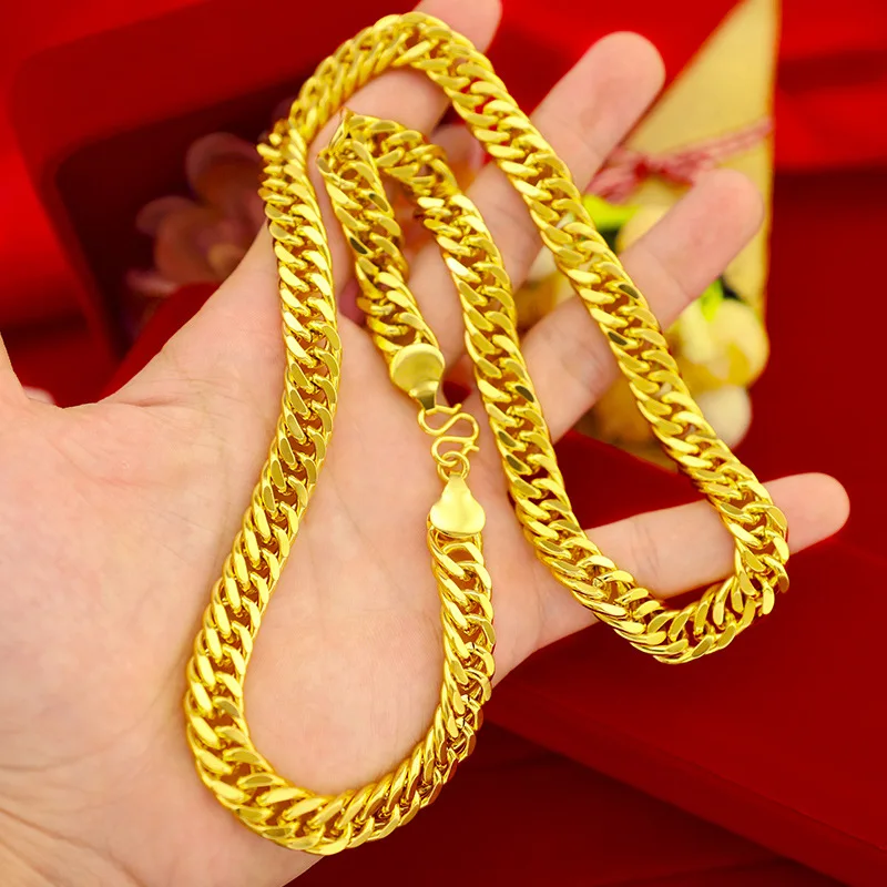 Gold 9999 Same Style Men's Flat Chain  Gold 10mm Boss Necklace for Men the Gold Store, Men's Style Fine Jewelry