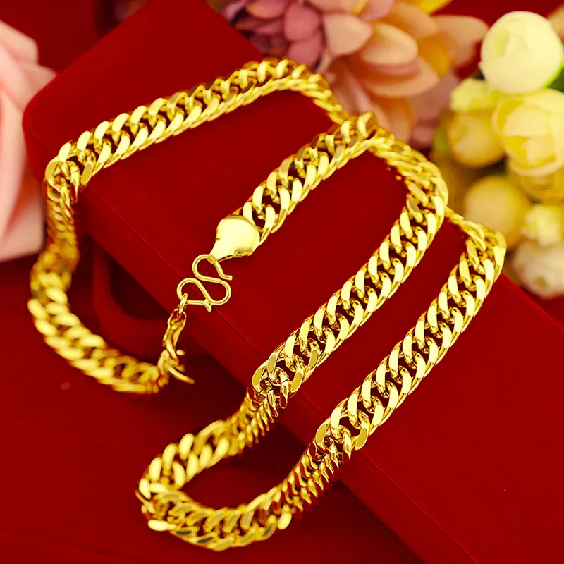 Gold 9999 Same Style Men's Flat Chain  Gold 10mm Boss Necklace for Men the Gold Store, Men's Style Fine Jewelry