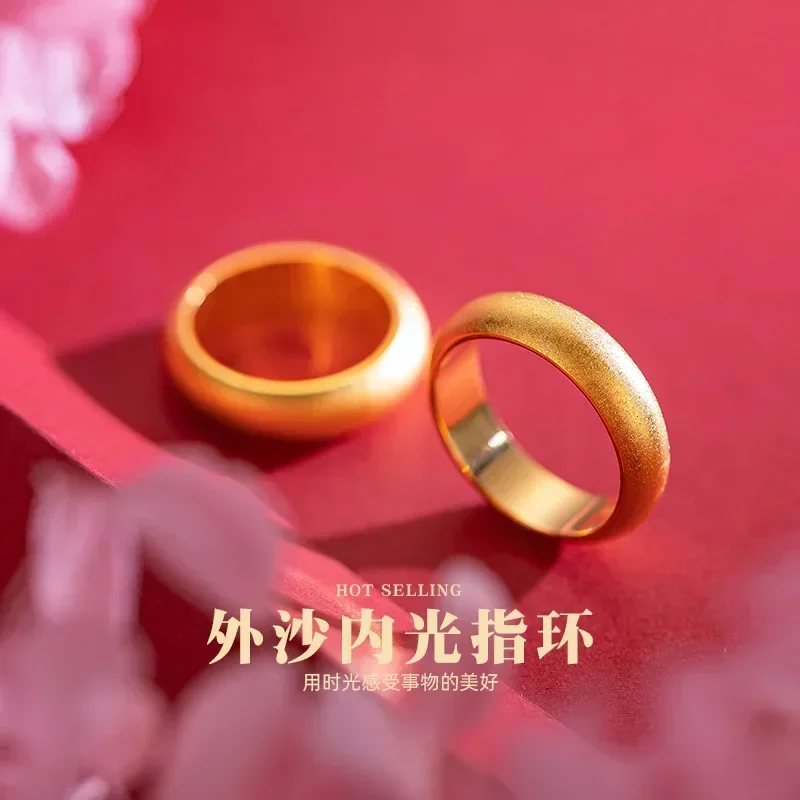 9999 real gold 24k yellow gold Inheritance ring for men and women couples jewelry