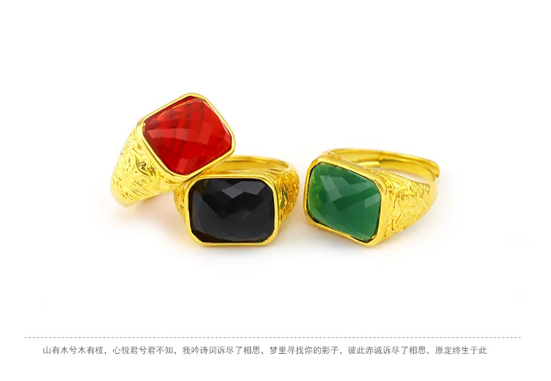 24k Real Gold 9999 Open Gold Fashionable Diamond Face Gemstone Open Men's Ring Fine Jewelry