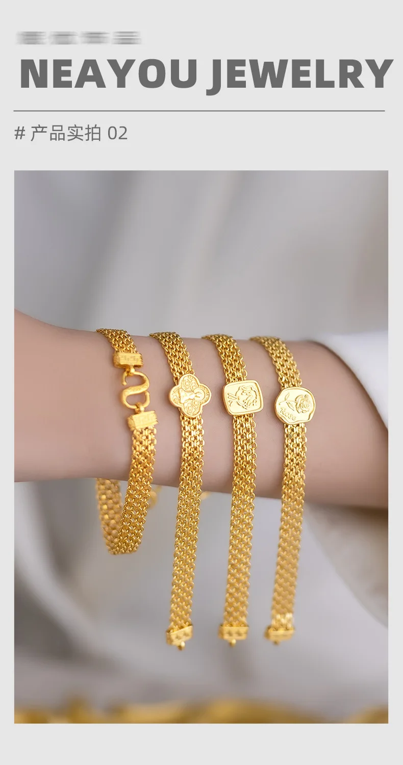 Light Luxury High-end Woven Little Prince Dial Bracelet 24k Gold Design Rose Wide Bracelet for Women Fine Jewelry