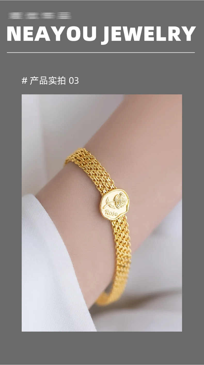 Light Luxury High-end Woven Little Prince Dial Bracelet 24k Gold Design Rose Wide Bracelet for Women Fine Jewelry