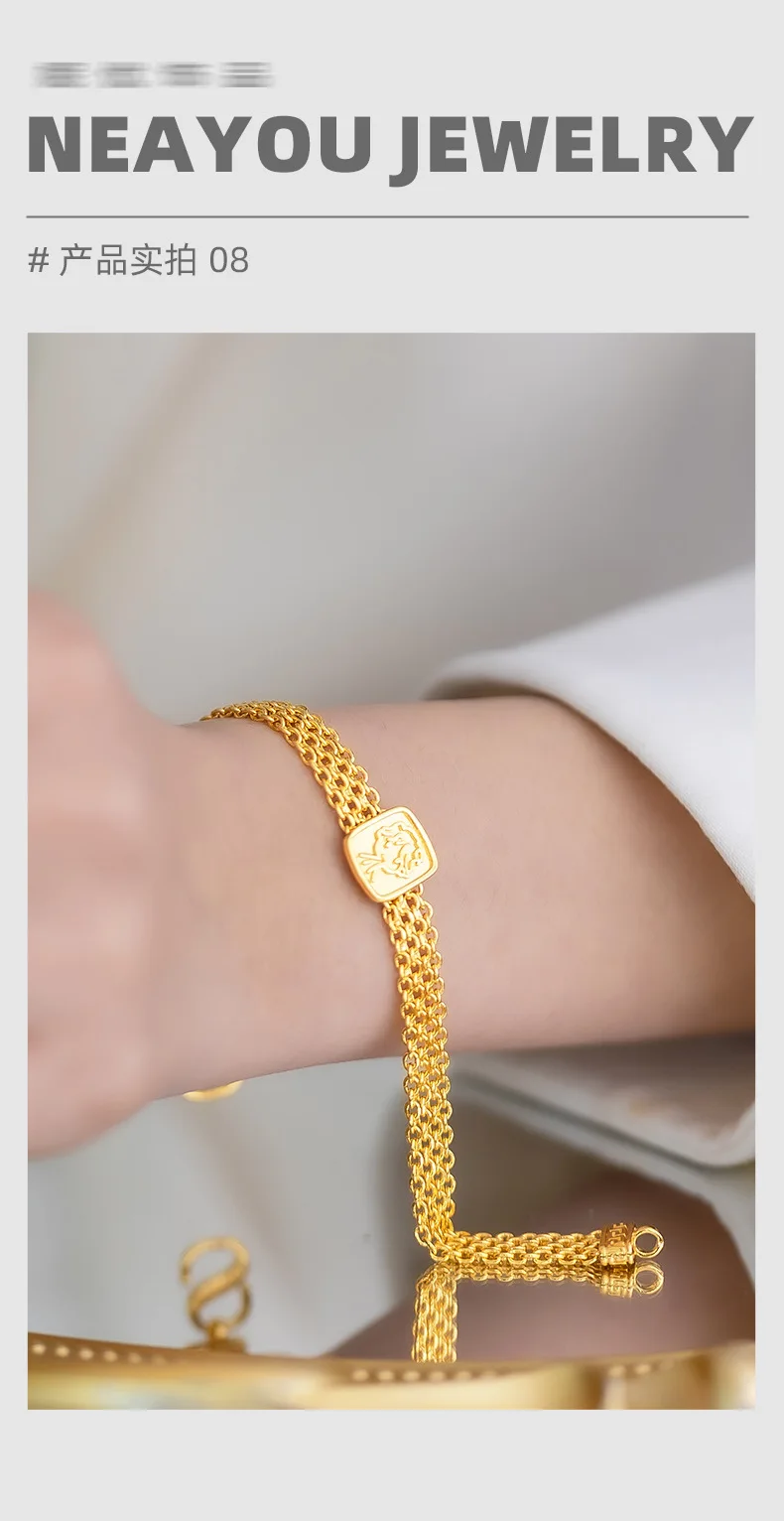 Light Luxury High-end Woven Little Prince Dial Bracelet 24k Gold Design Rose Wide Bracelet for Women Fine Jewelry