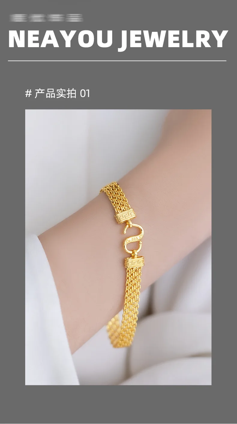 Light Luxury High-end Woven Little Prince Dial Bracelet 24k Gold Design Rose Wide Bracelet for Women Fine Jewelry