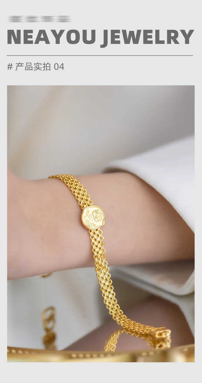 Light Luxury High-end Woven Little Prince Dial Bracelet 24k Gold Design Rose Wide Bracelet for Women Fine Jewelry