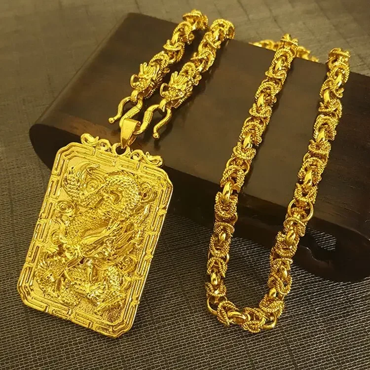 Gold AU999 real gold necklace Guan Gong Dragon brand pendant 24K chain domineering fashion jewelry gift for men and women